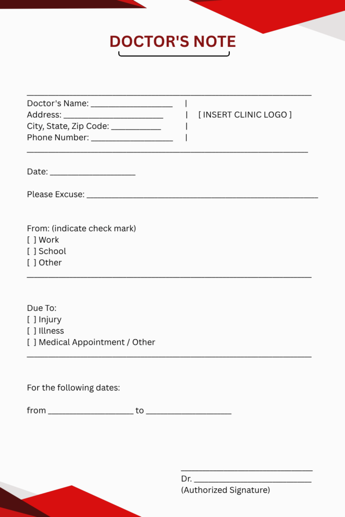 Printable Doctor's Note Template
