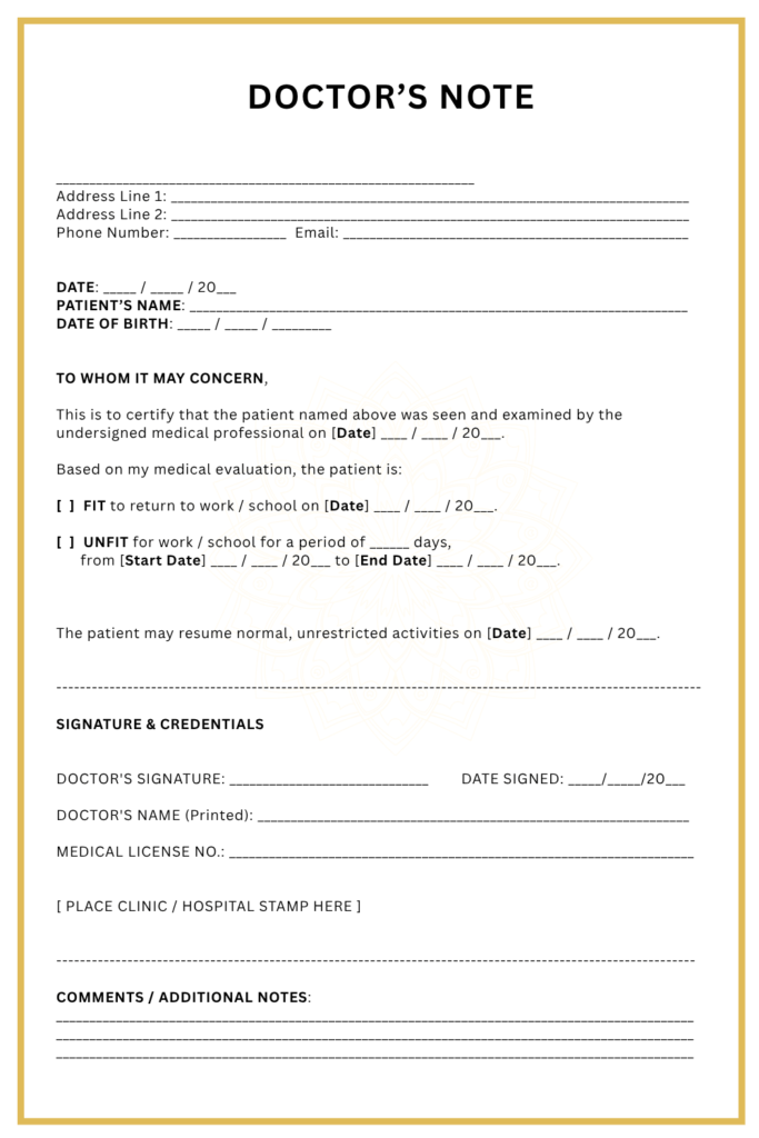 Printable Doctor's Note Template