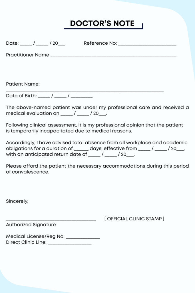 Printable Doctor's Note Template