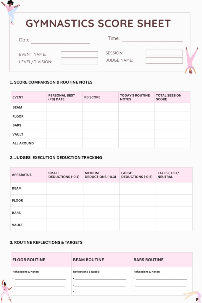 Printable Gymnastics Score Sheet