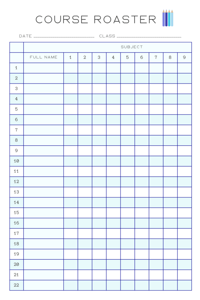 Printable Class Roster Template