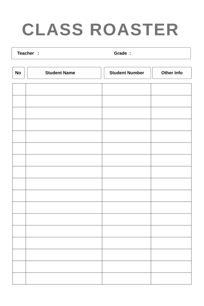 Printable Class Roster Template