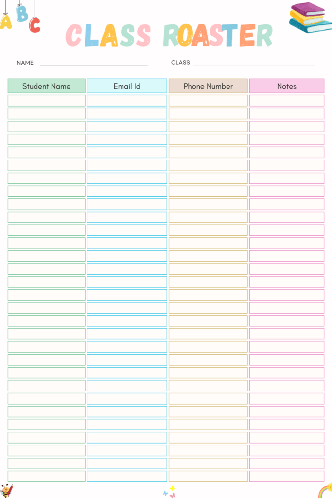Printable Class Roster Template