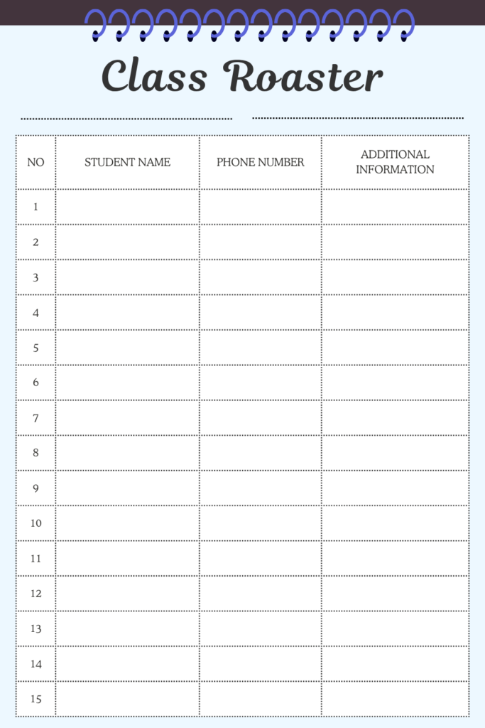 Printable Class Roster Template