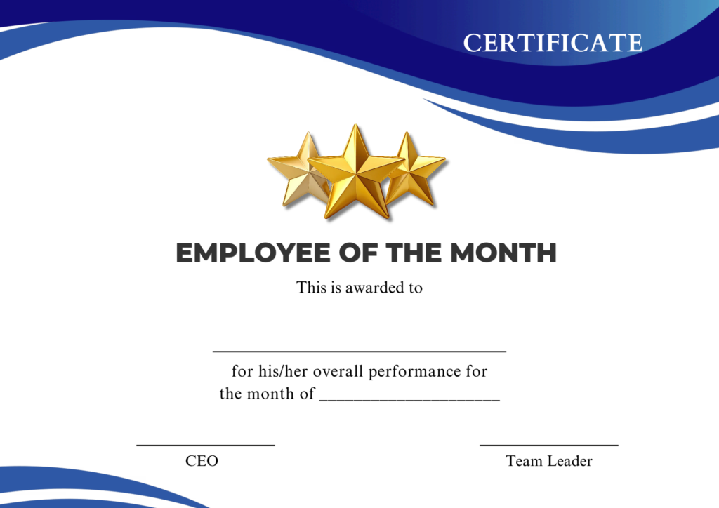 Printable Employee of the Month Certificate