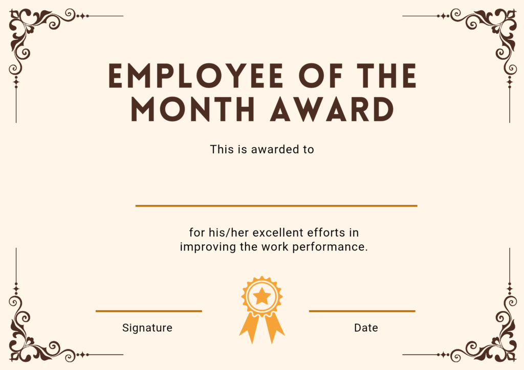 Printable Employee of the Month Certificate