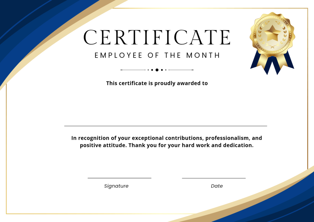 Printable Employee of the Month Certificate