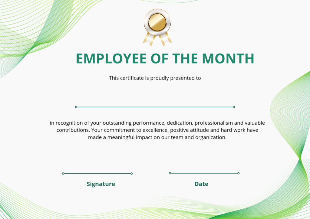 Printable Employee of the Month Certificate