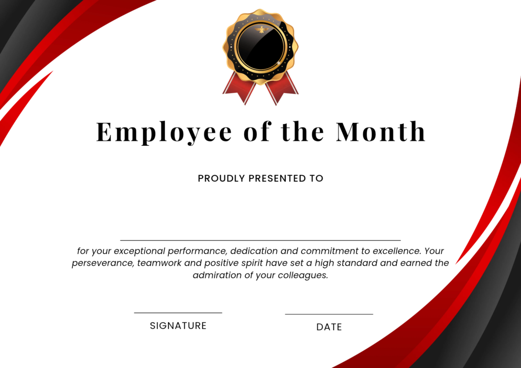 Printable Employee of the Month Certificate