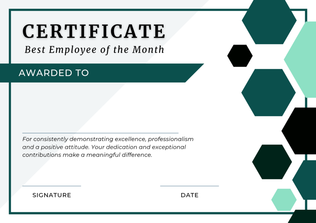 Printable Employee of the Month Certificate