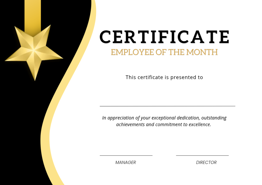 Printable Employee of the Month Certificate