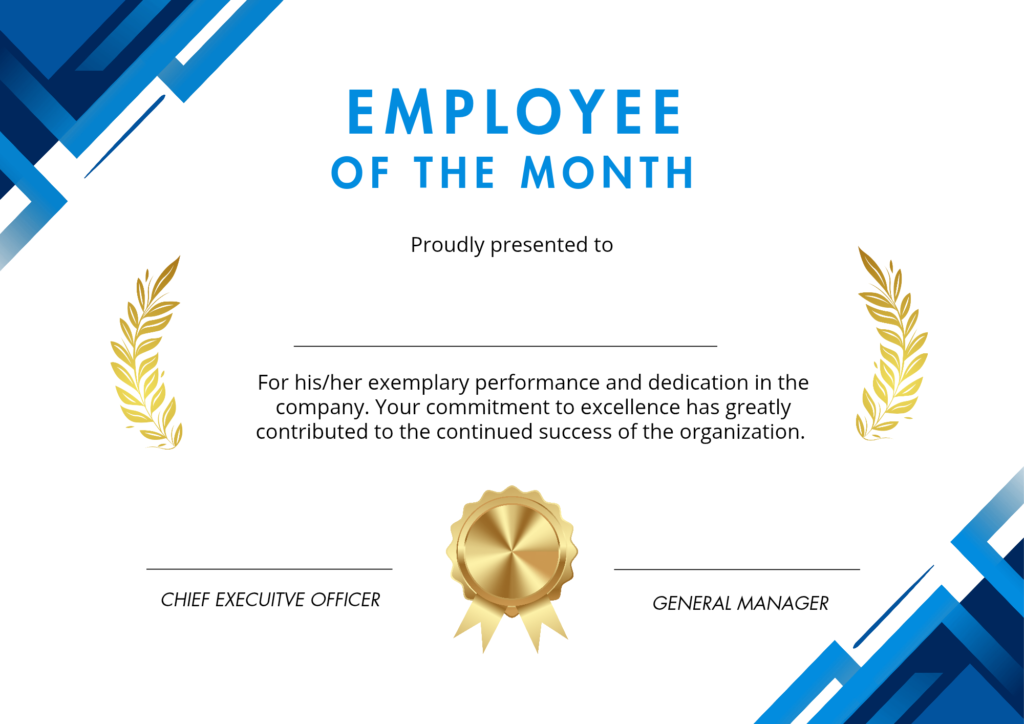 Printable Employee of the Month Certificate