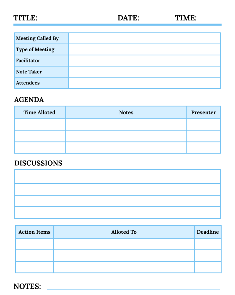 Printable Simple Meeting Minutes Template