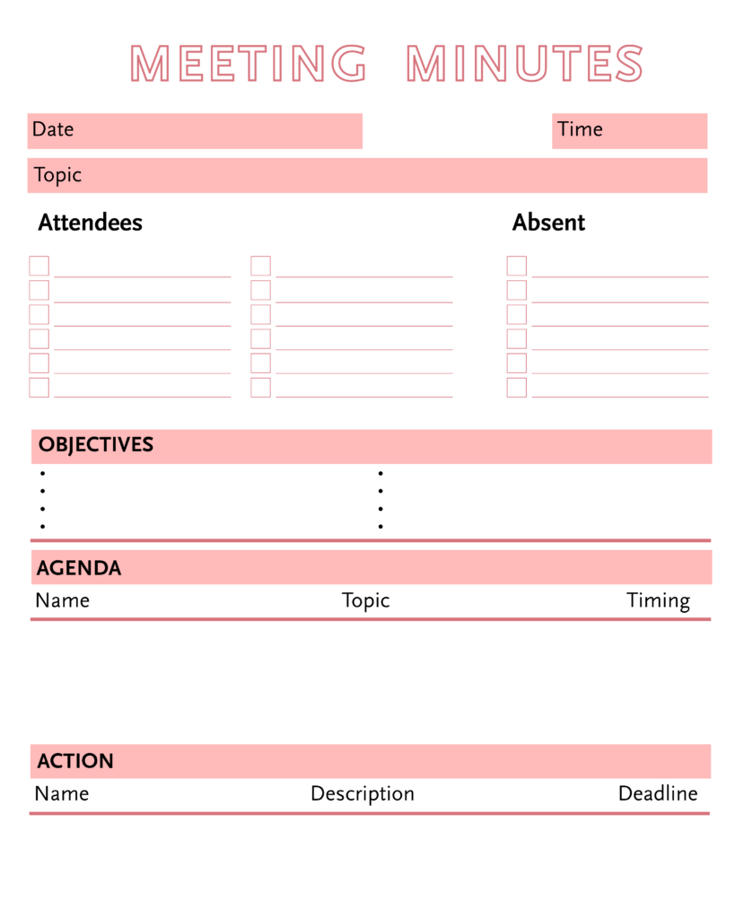 Printable Simple Meeting Minutes Template