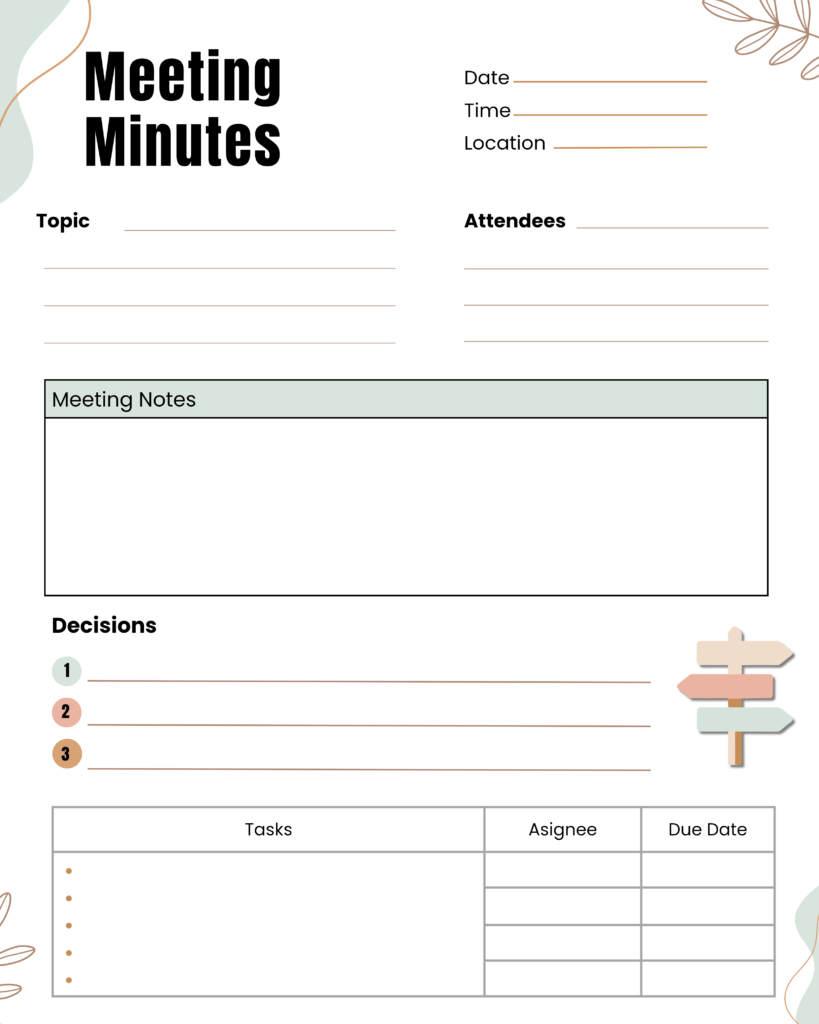 Printable Simple Meeting Minutes Template