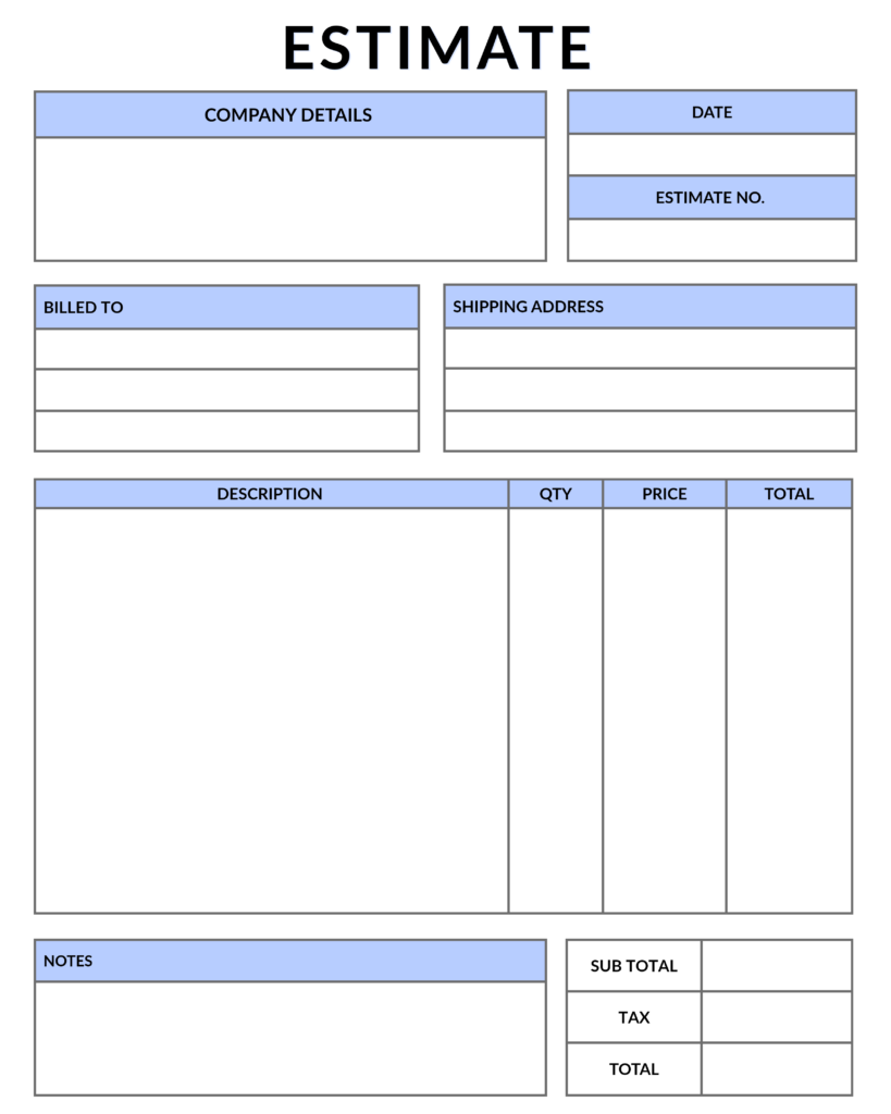 Printable Blank Estimate Form 
