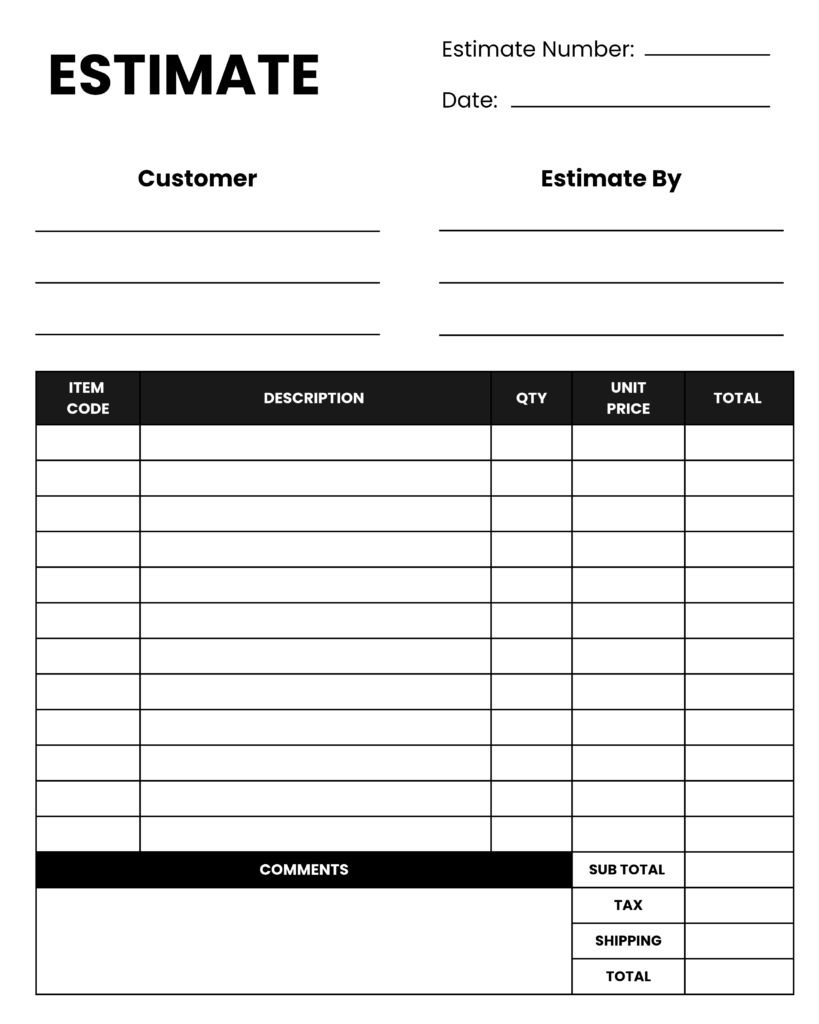 Printable Blank Estimate Form 