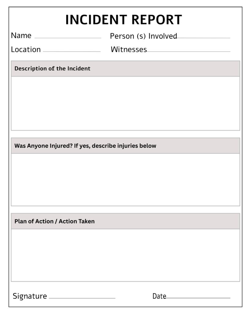 Printable Blank Incident Report Template