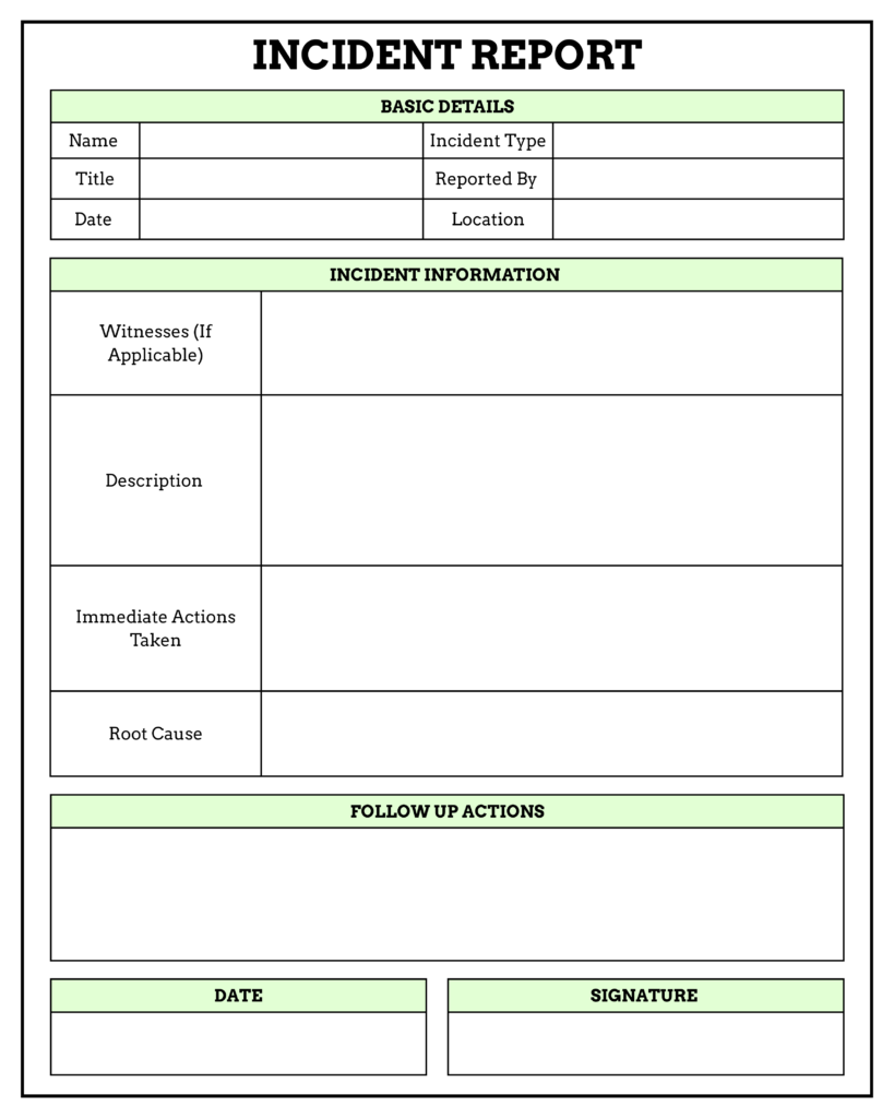 Printable Blank Incident Report Template
