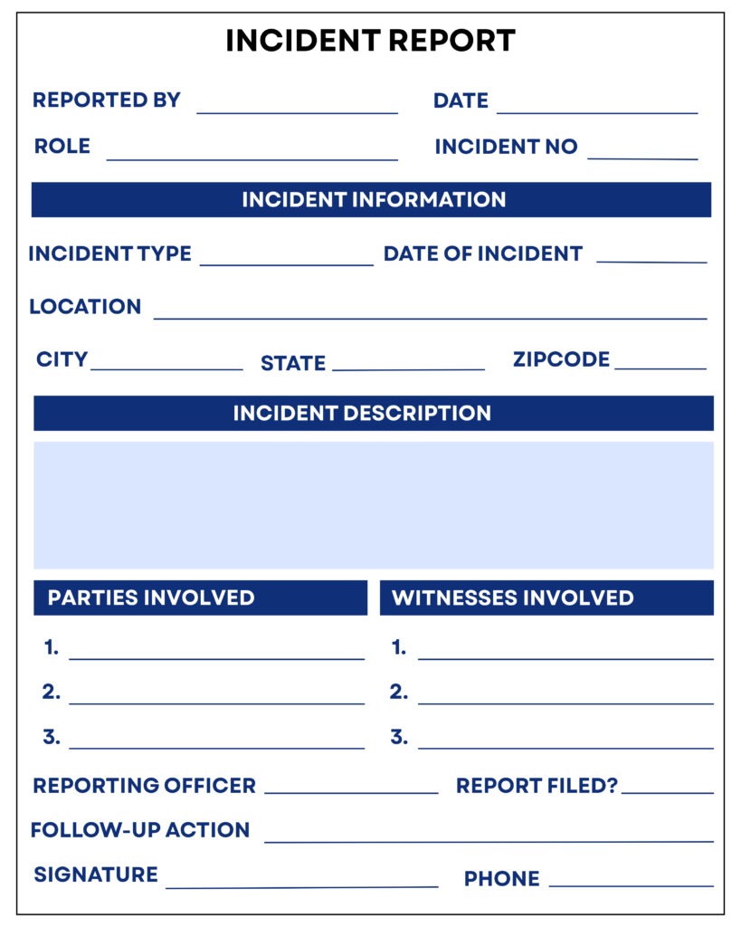 Printable Blank Incident Report Template