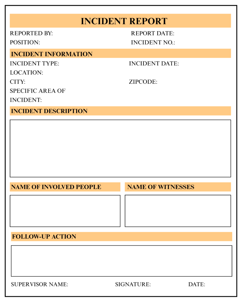 Printable Blank Incident Report Template
