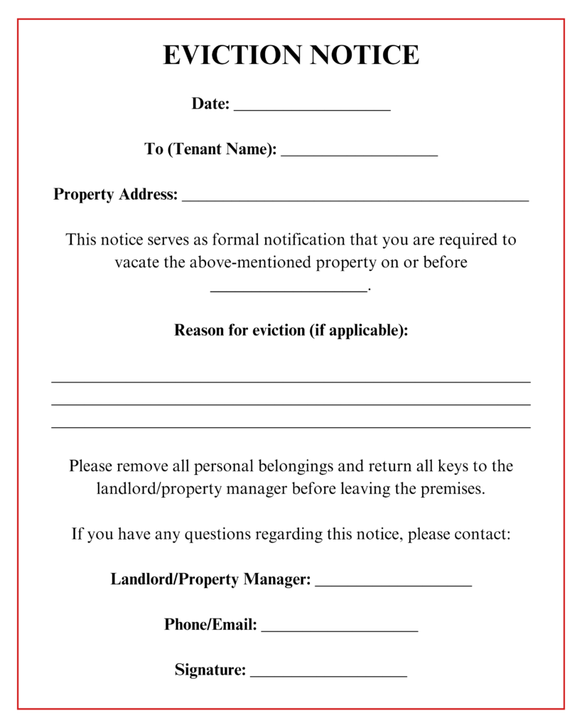 Printable Blank Eviction Notice Form