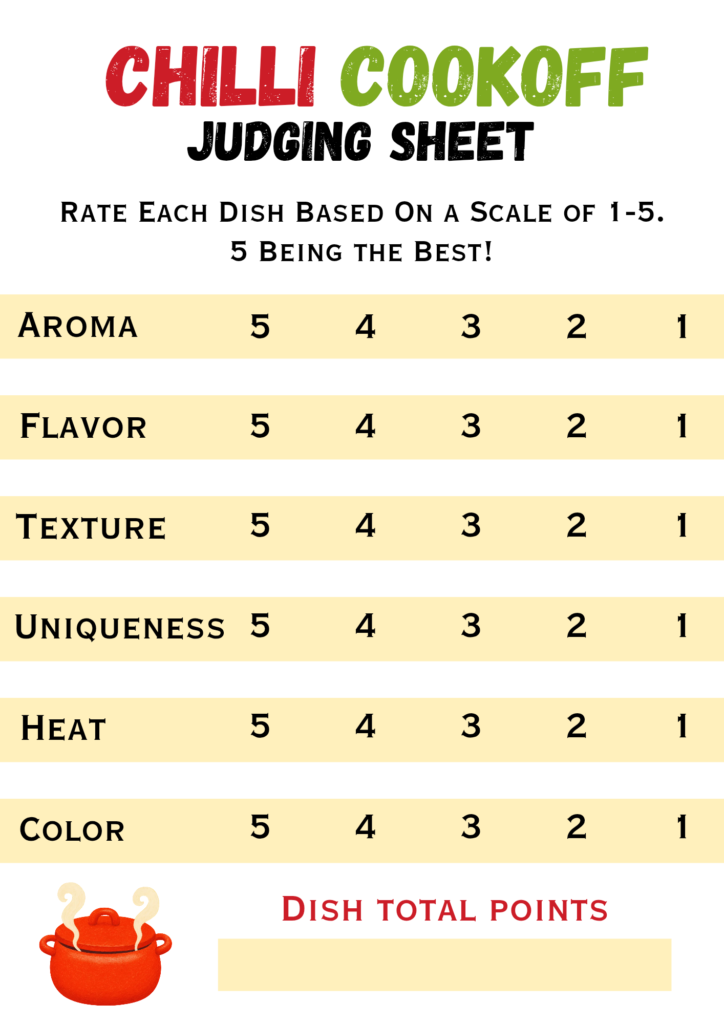 Printable chili cookoff judging sheet template