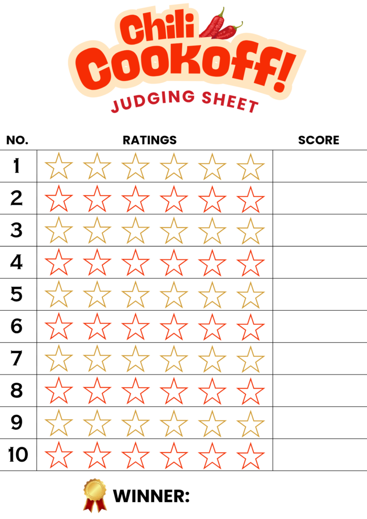 Printable chili cookoff judging sheet template
