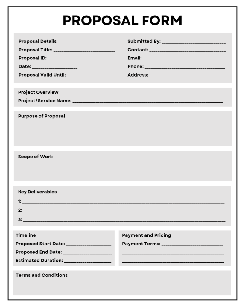Printable Blank Proposal Form Template