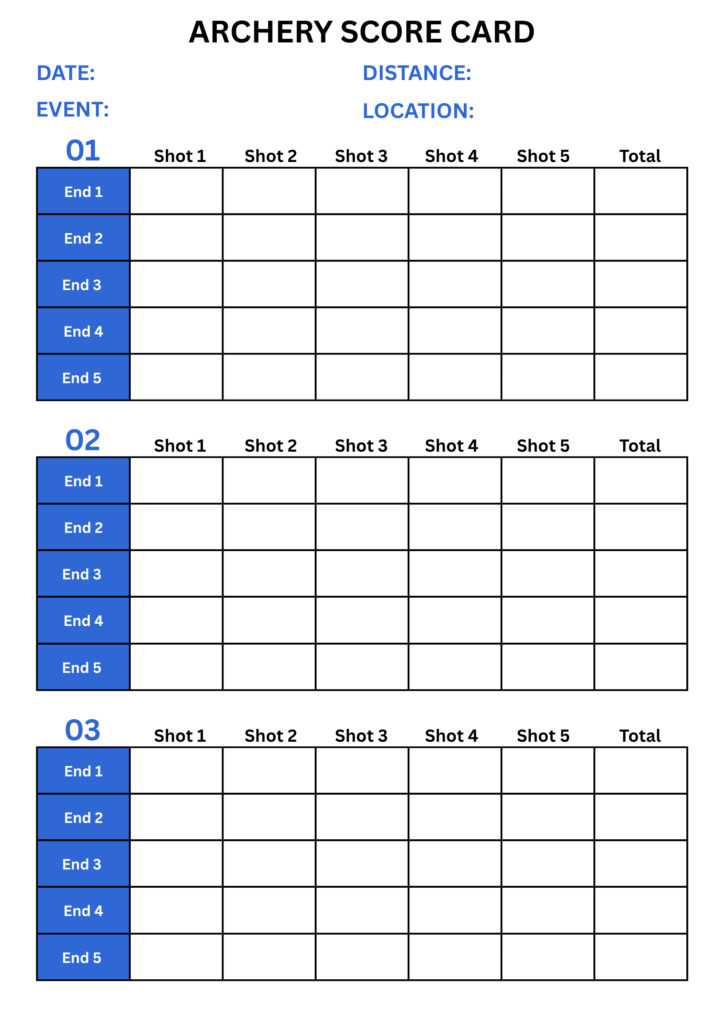Printable Archery score card template