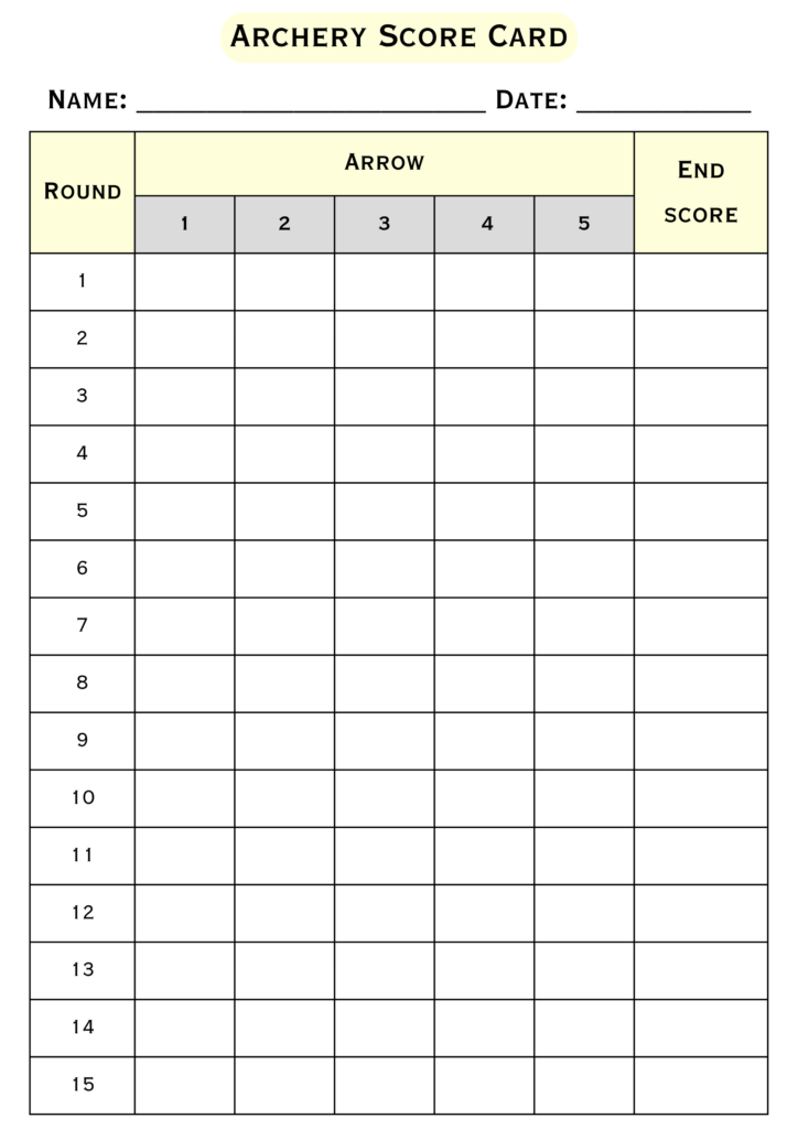 Printable Archery score card template