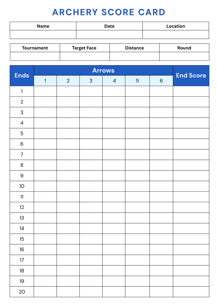Printable Archery score card template