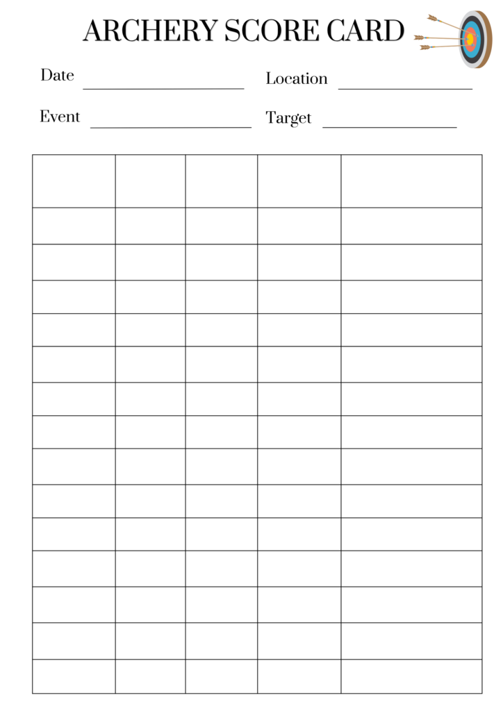 Printable Archery score card template
