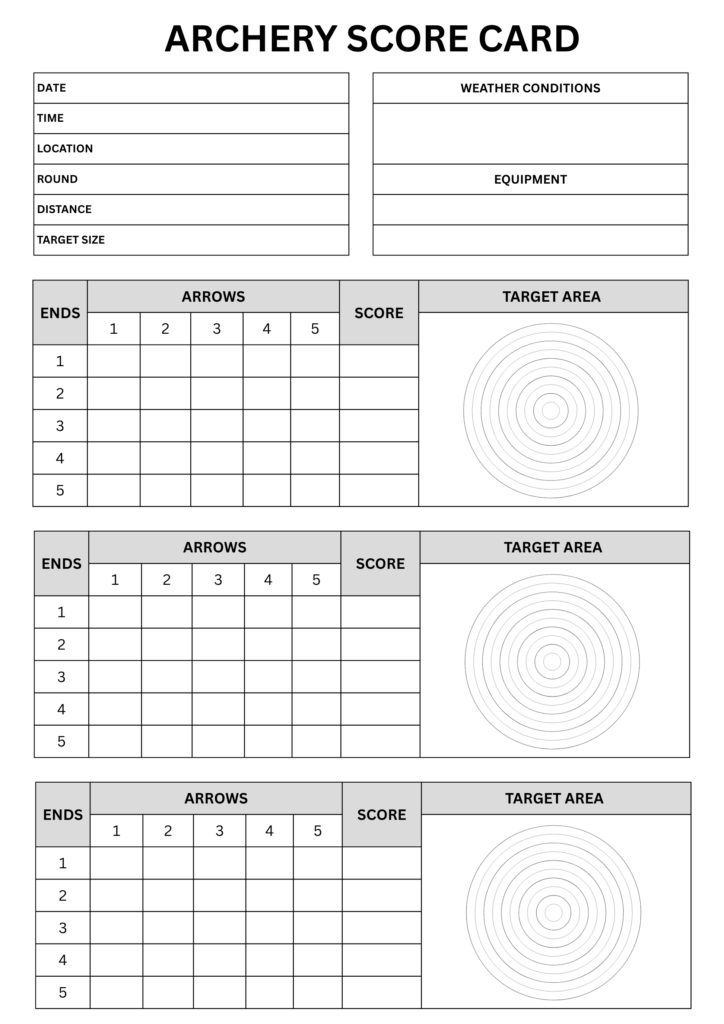 Printable Archery score card template